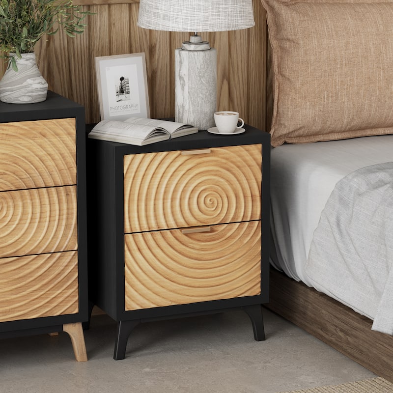 COZAYH Modern Farmhouse Nightstand, Drawer with Handcrafted Wood Ring Motif