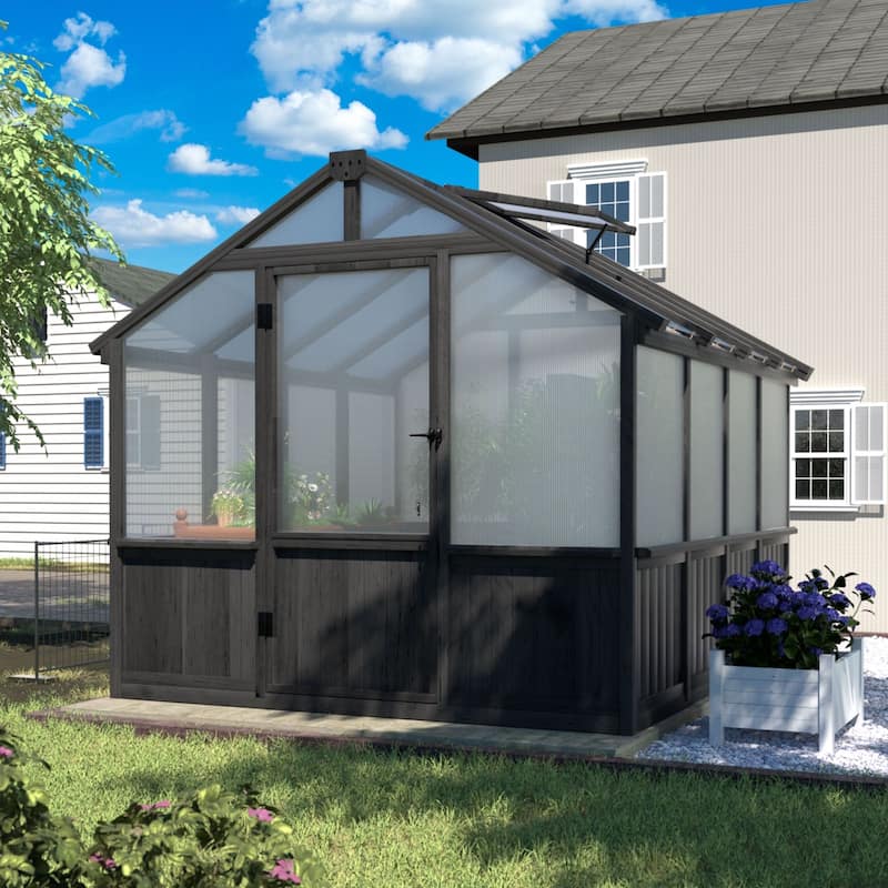 VEIKOUS Walk-in Wooden Greenhouse for Outside, Garden and Backyard, Black Greenhouse - 8'×8'