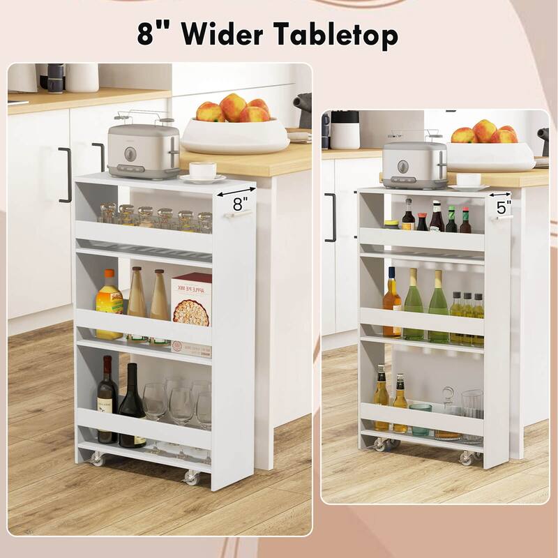 Costway 4-Tier Rolling Storage Cart 8" Slim Kitchen Cart on Wheels
