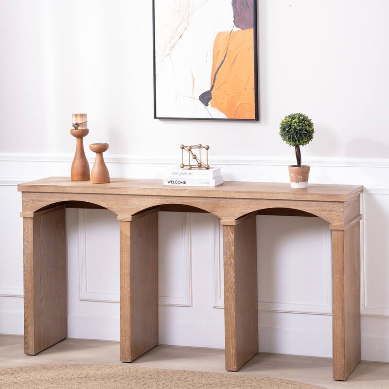 Rustic Archway Console Table - 60"Long Entryway Table with Decorative Arched Legs,Natural Wood Finish, Narrow Sofa Table