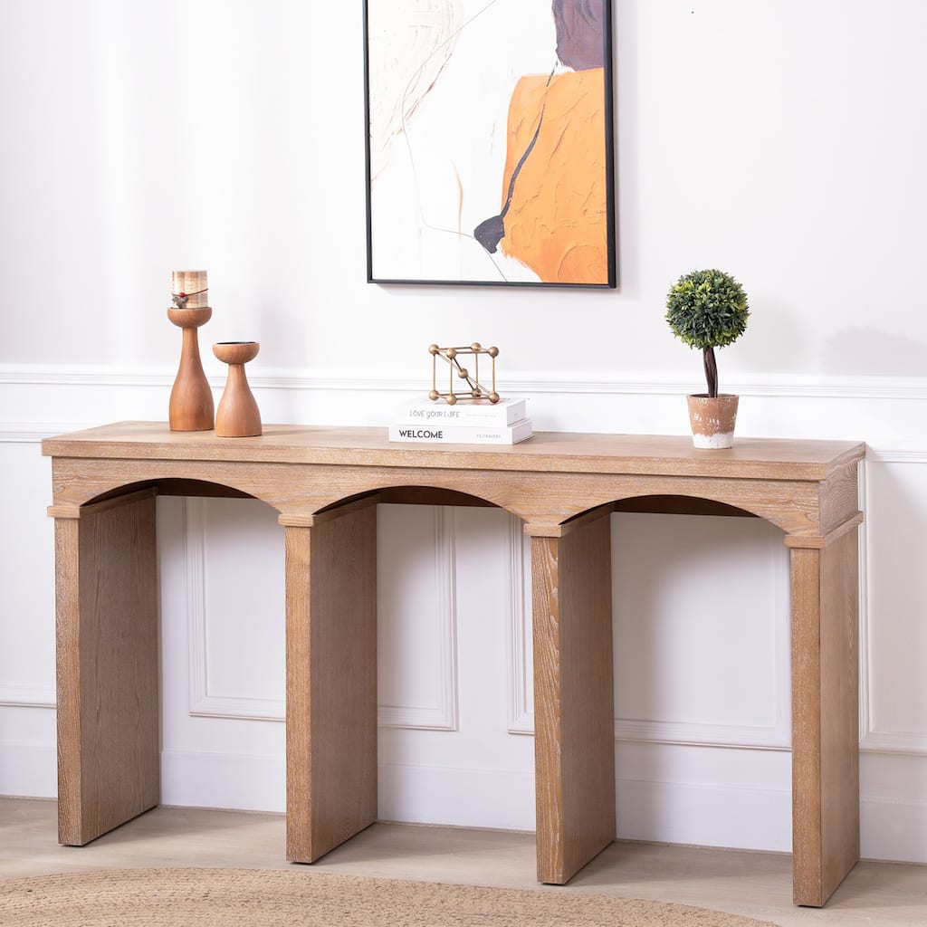 Rustic Archway Console Table Narrow Sofa Table with Decorative Arched Legs, for Hallway, Living Room and Foyer