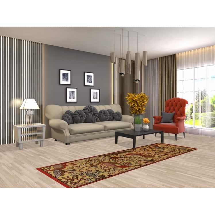 Animals Design Yellow Ziegler Indian Runner Rug Handmade Wool Carpet - 2'6"x 8'0"