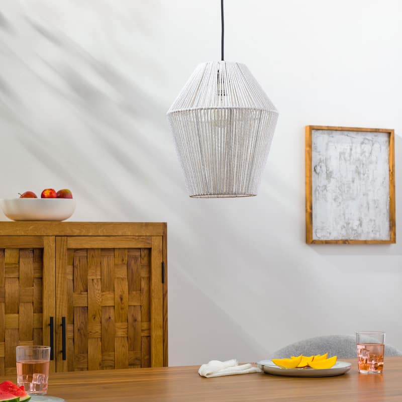 Camerano Paper Rattan Coastal Ceiling Pendant - 71"H x 11"W x 11"D - White