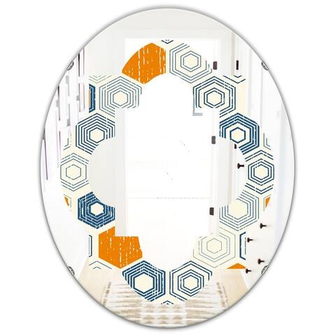 Designart 'Retro Hexagon Pattern IX' Modern Round or Oval Wall Mirror - Quatrefoil