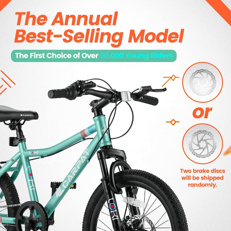 20 Inch Kids Mountain Bike for Boys & Girls Ages 6-12, 7-Speed Steel Frame with Front Suspension & Disc Brakes