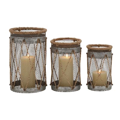 Metal Decorative Candle Lantern - Set of 3 Silver - Roche River Decor - 7"W x 7"L x 11"H