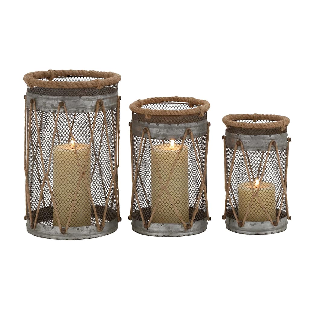 Metal Decorative Candle Lantern - Set of 3 Silver - Roche River Decor - 7"W x 7"L x 11"H