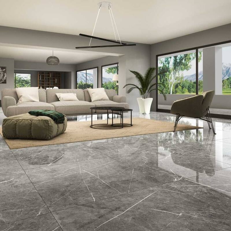 Opera 12x24 Grey Glossy Porcelain Tile - Floor & Wall - Large Format