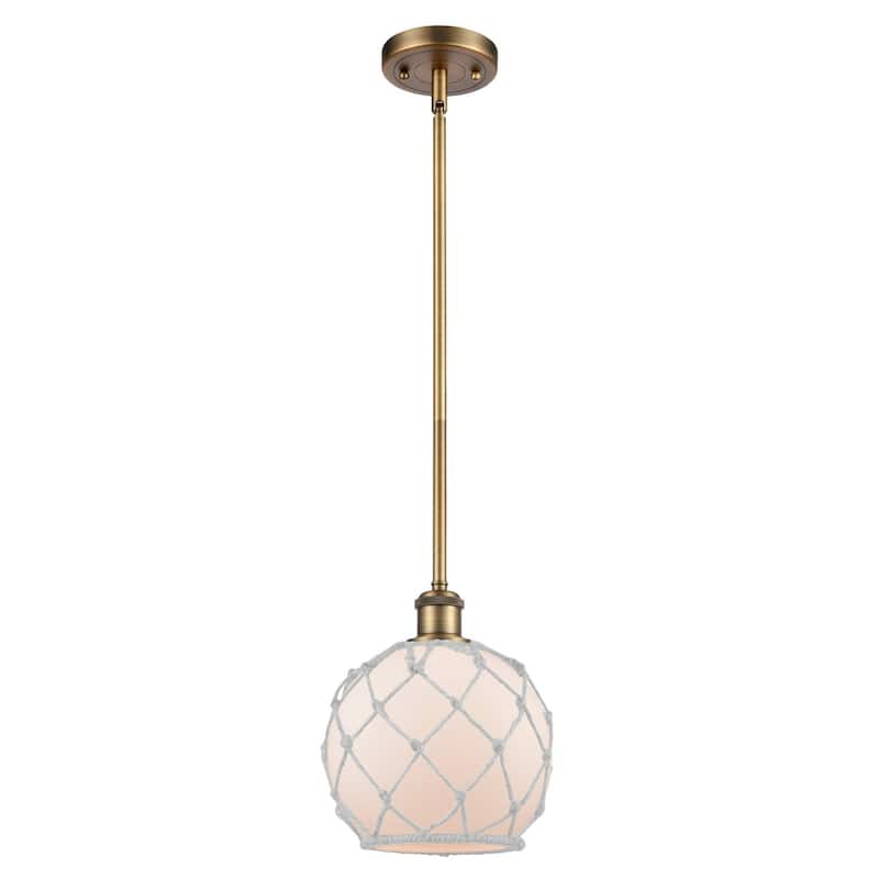 Innovations Lighting Farmhouse Rope 8" Wide Mini Pendant - Brushed Brass / White Glass with White Rope
