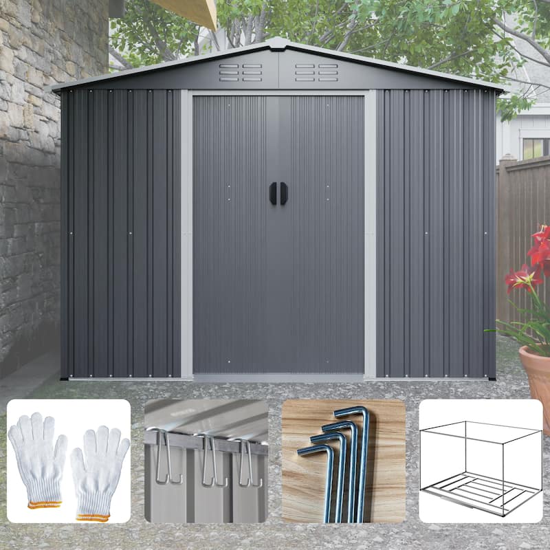 8x6 FT Outdoor Tool Storage Shed with Metal Foundation & Lockable Doors
