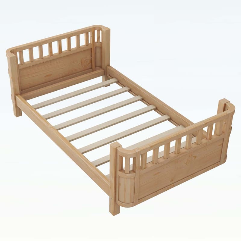 Wood Platform Bed,Low Profile Design with Safety Rails,Ideal for Boys and Girls