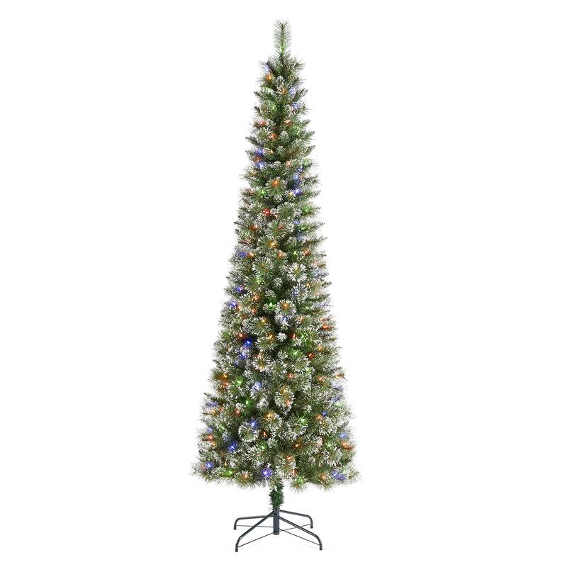 Glitzhome 7.5/9 FT Pre-Lit Frosted Cashmere Pencil Pine Artificial Christmas Tree with Clear Lights Remote Control