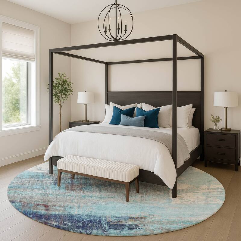 Premium Washable Super Soft Modern Prints Mayfield Rug - Teal - 8' x 8'