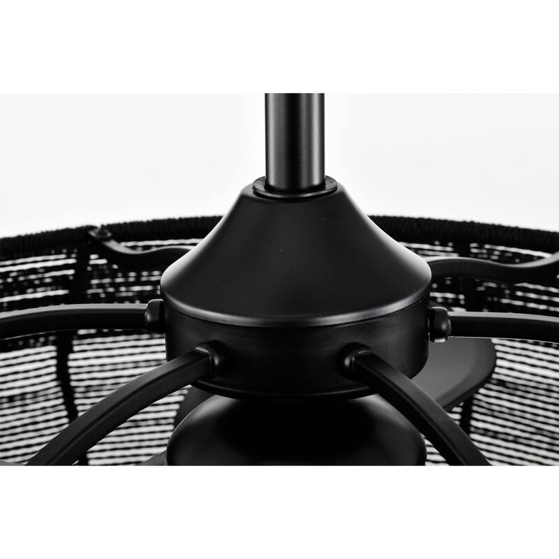 Akasha 28 Inch Rattan Rope 6 Light Fandelier with Remote (Matte Black Color)