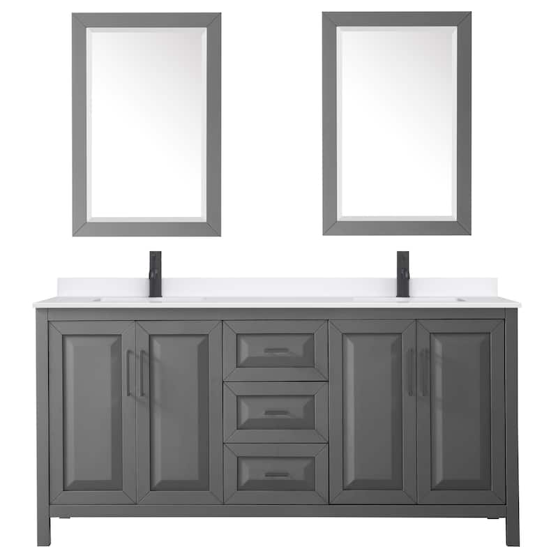 Daria 72-inch Double Vanity, Single Hole Quartz Top, 24-inch Mirrors