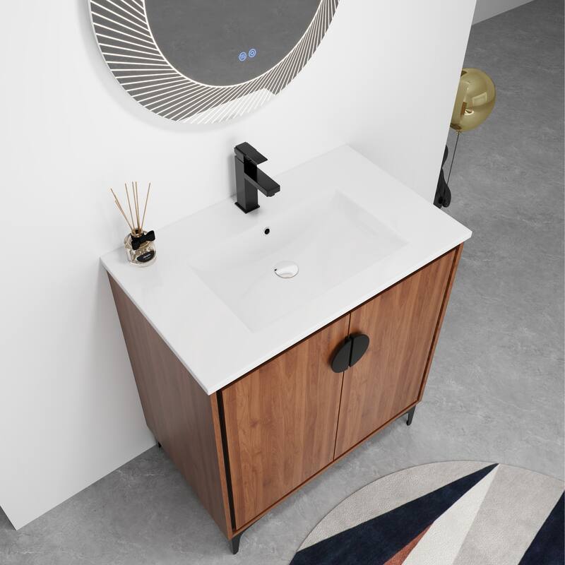 30 "Bathroom Vanity, 2 doors, Bathroom Cabinet Vanity Freestanding Cabinet Engineered Wood with sink