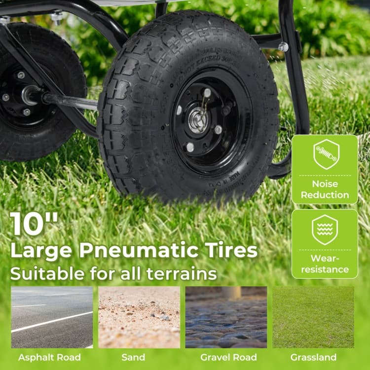 Dual-Wheel Wheelbarrow Garden Utility Cart with Pneumatic Tires-Black
