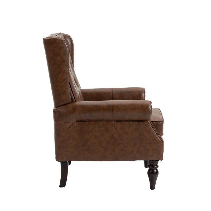 Brown PU Modern 29.33" High Back Upholstered Arm Chair with Sturdy Wood Legs and Nailheads for Living Room