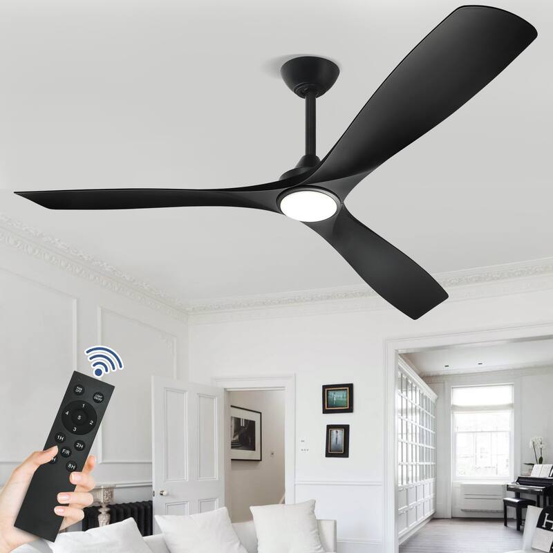 Remote Ceiling Fan with Lights Flush Mount - Black - 60"