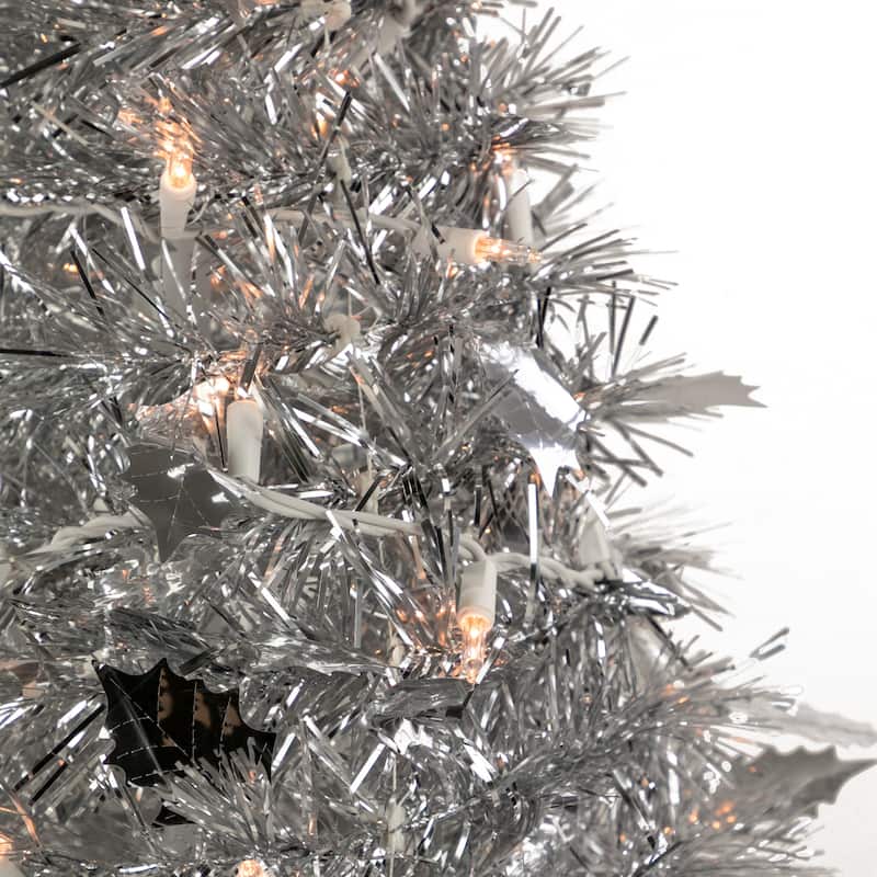 4' Pre-Lit Tinsel Pop-Up Artificial Christmas Tree Clear Lights