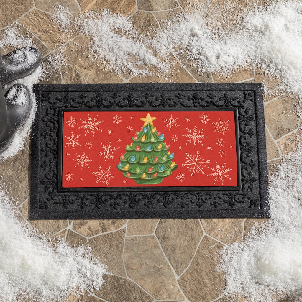 Nostalgic Christmas Tree Flocked Coir Sassafras Switch Mat - 22" x 10"