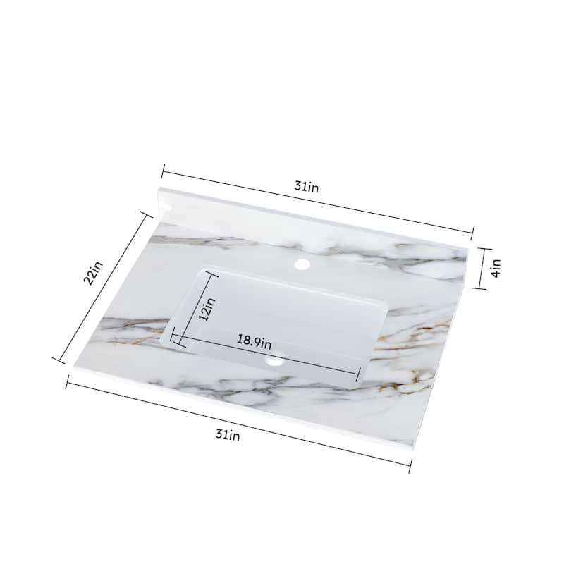 31" Bathroom Marble Undermount Vanity Top with 4" Height Backsplash