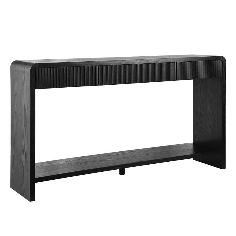 Modern 59" Console Table with 3 Drawers, Vertical Slats and Round Edge Design for Entryway or Hallway