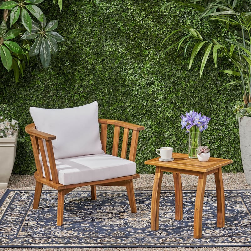 Barton Outdoor Acacia Wood Chair and Table Set by Christopher Knight Home - Teak+White