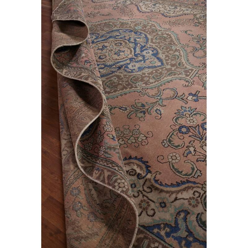 Pink Tabriz Persian Vintage Area Rug Hand-Knotted Wool Carpet - 9'7" x 12'4"