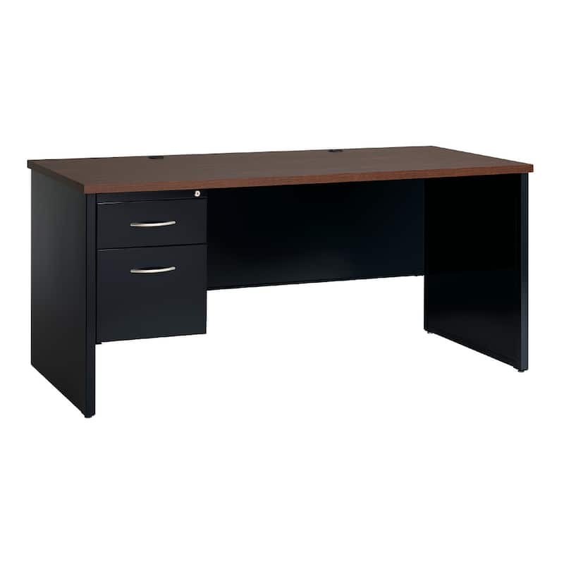 Hirsh Executive Office Modular Left-Hand Single Pedestal File Desk, 30" D x 66" W, Black / Walnut