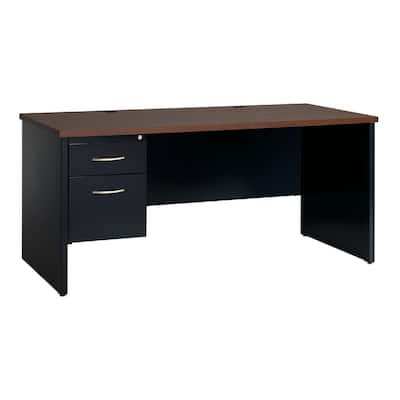 Hirsh Executive Office Modular Left-Hand Single Pedestal File Desk, 30" D x 66" W, Black / Walnut
