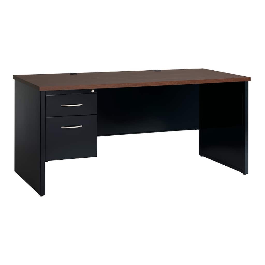 Hirsh Executive Office Modular Left-Hand Single Pedestal File Desk, 30" D x 66" W, Black / Walnut