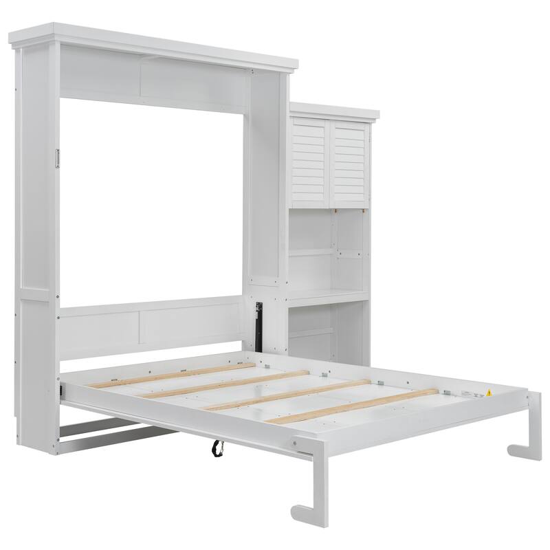 Queen Murphy Bed with Louvered Storage Shelves Foldable and Space-Saving Design
