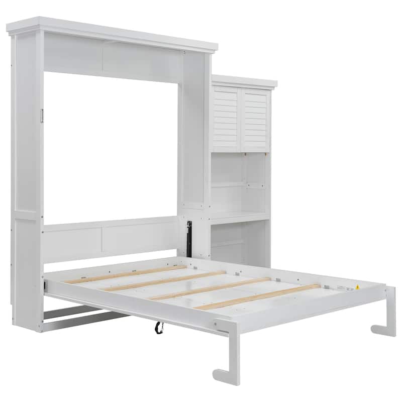 Rustic Hideaway Queen Murphy Bed with Reversible Storage Tower & Louvered Door Front by Harper&Bright Designs