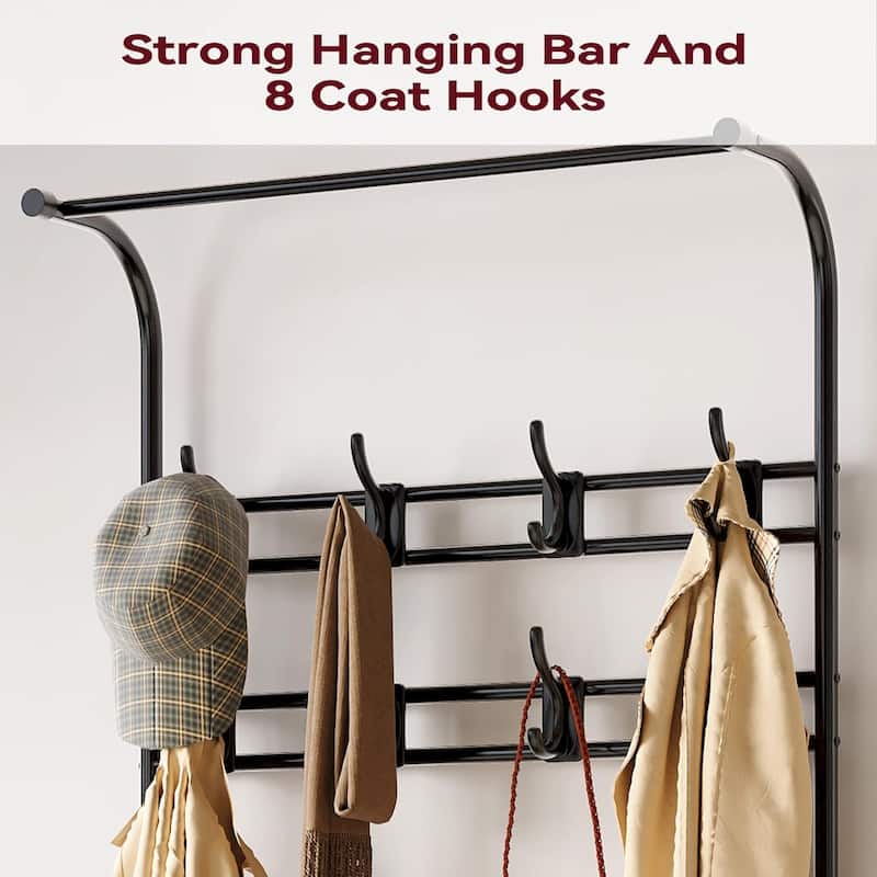 Narrow Hall Tree Storage Bench for Entryway, Coat Rack Shoe Bench