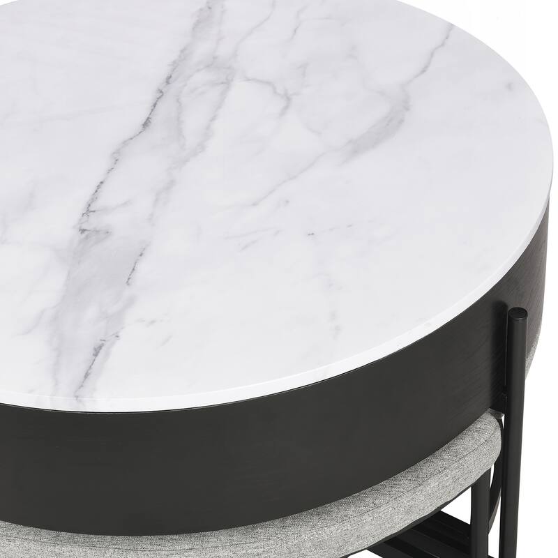 Modern Round Lift-Top Coffee Table with Storage & 3 Ottoman