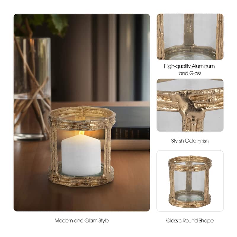 Sagebrook Home Metal, 6" Hurricane With Glass, Gold - 6" x 6" x 6"