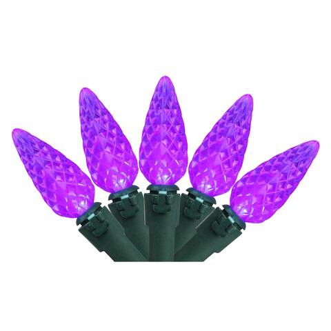 70-Count Purple LED Faceted C6 Christmas Lights Set, 23 ft Green Wire
