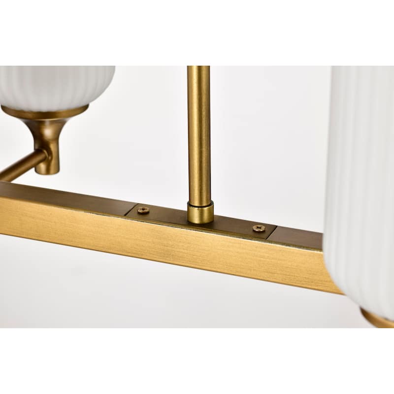 Solara 6 Light Island Pendant Natural Brass Finish Frosted Ribbed Glass - Natural Brass