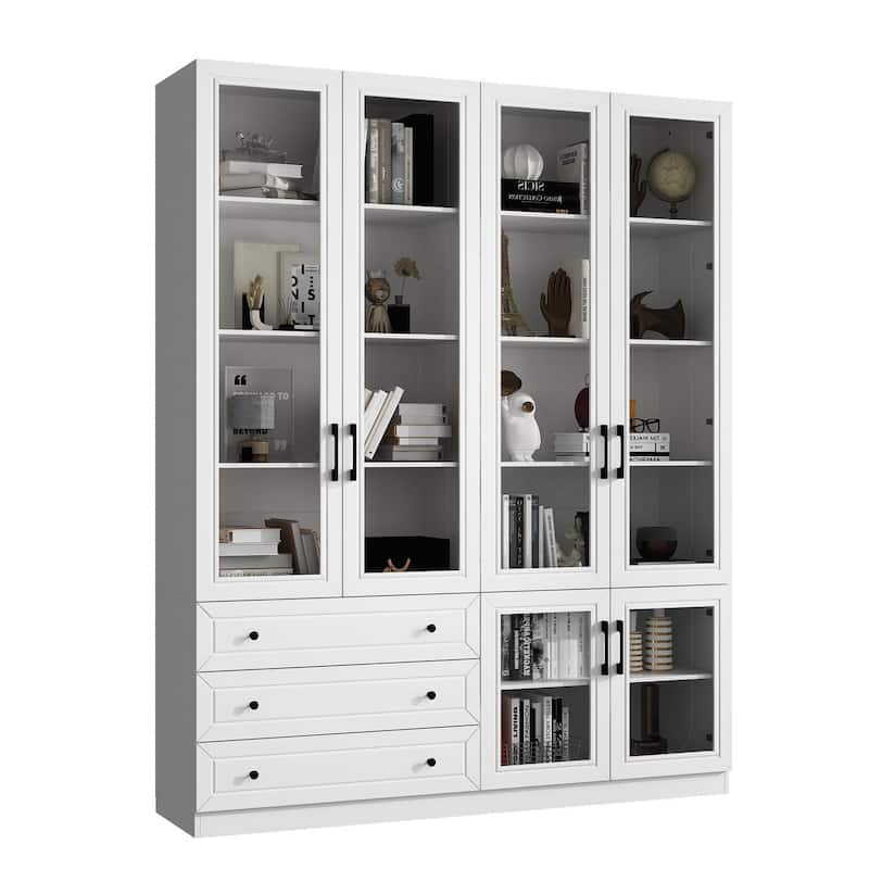 Office Cabinet Display Case w/Reinforced Glass and Adjustable Lighting - 63"Wx78.7”