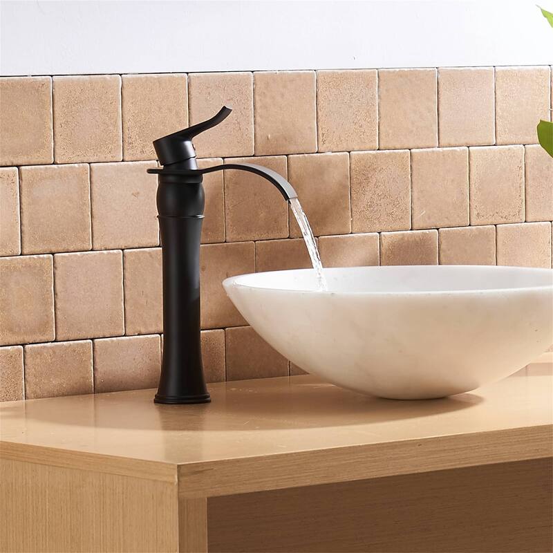 Waterfall Bathroom Vessel Faucet With Drain Assembly Single Handle Bathroom Vessel Sink Faucets One Hole Basin Vanity High Taps
