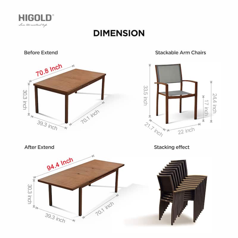 HIGOLD Carlo 9 Pieces Outdoor Patio Dining Set with Umbrella Hole - 8 Seater