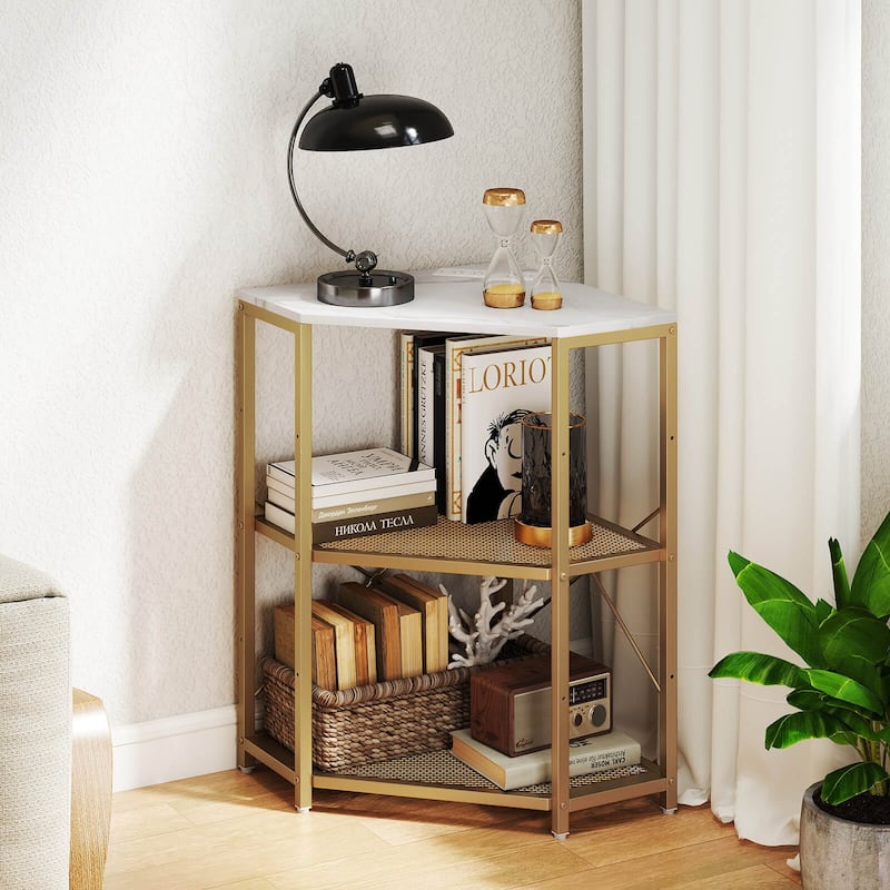 Costway Corner Printer Stand with Charging Station Adjustable Metal - See Details