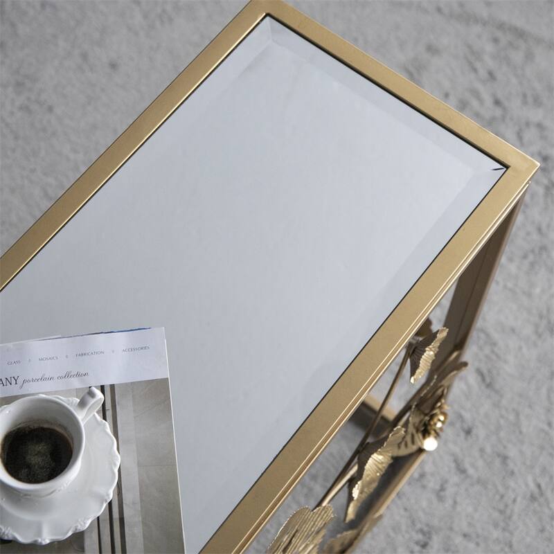 Console Table with Mirrored Glass Top and Dilded Floral Design
