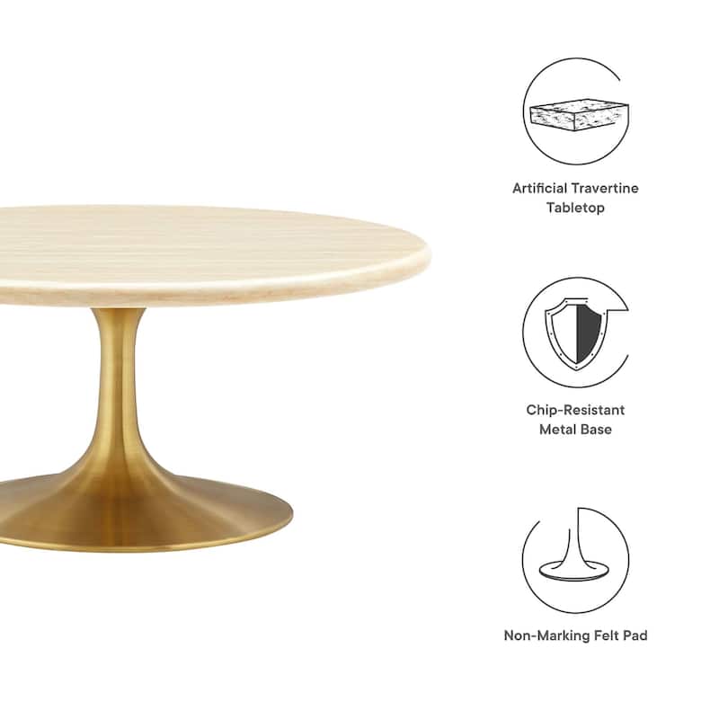 Lippa 36" Round Artificial Travertine Coffee Table
