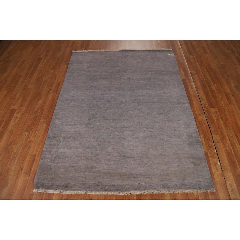 Hand Knotted Oriental 100% Wool Carpet Modern Modern Greys & Charcoal Gabbeh Area Rug - 6' 6'' X 5' 0''