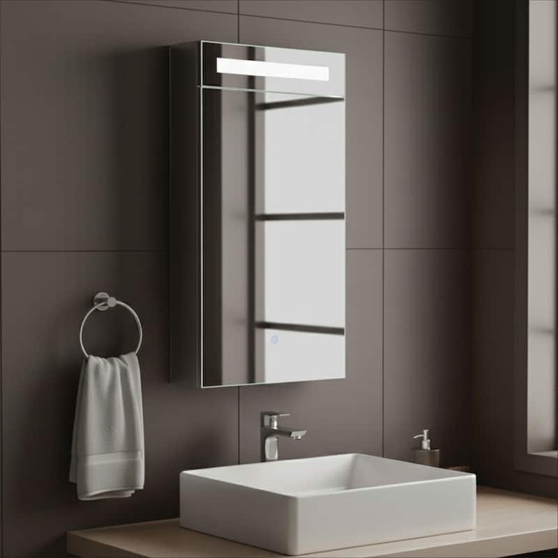 Bathroom Medicine Cabinet, Aluminum, Recessed/Surface Mount, Mirrored Interior w/LED - 20 x 40 - Left Hand