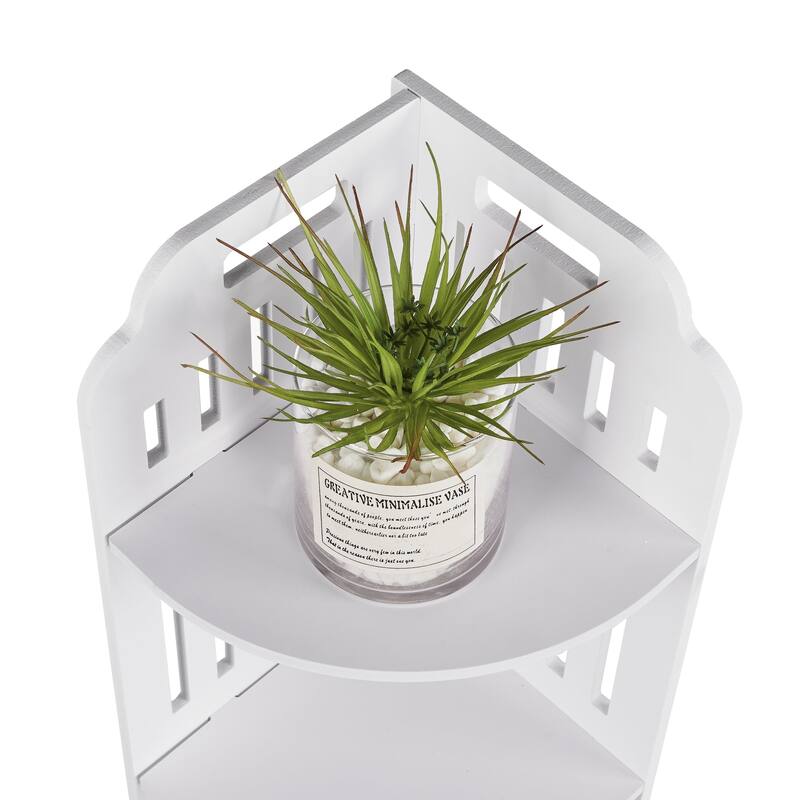Javlergo White PVC Bathroom Cabinet Multi-Layer Corner Storage Cabinet with Toilet Paper Holder and Trash Bucket