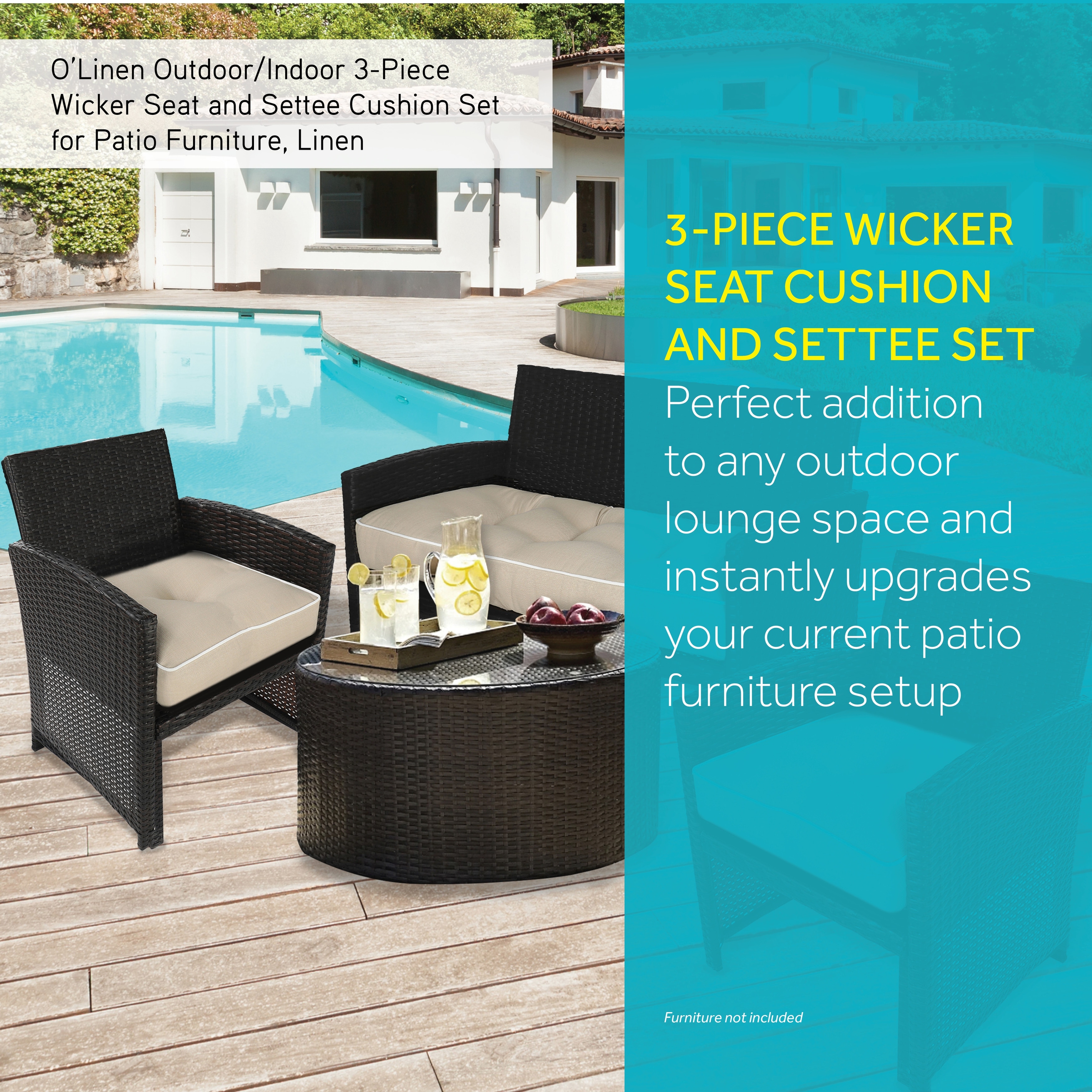 Outdoor Indoor 3 Piece Wicker Seat and Settee Cushion Set for Patio Furniture