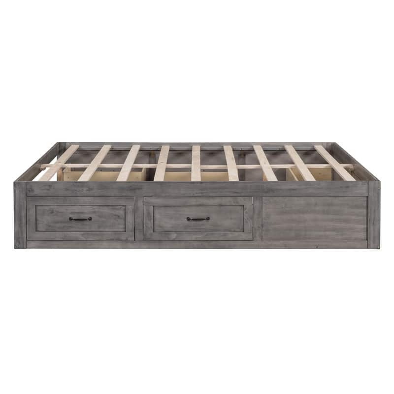 Full Size And Queen Size Platform Bed with 6 Storage Drawers,Antique White